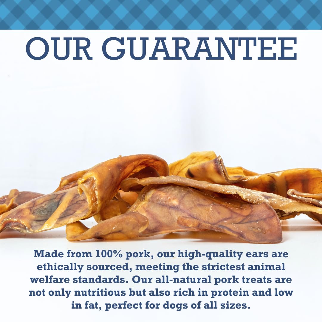Premium Natural Pig Ears Dog Treats - 100% All-Natural Pork Chews for Dental Health, High Protein Low Fat Digestible Snacks for All Dog Breeds & Sizes (15 Count Pack) - Perfect for Training Rewards & Chewing Needs
