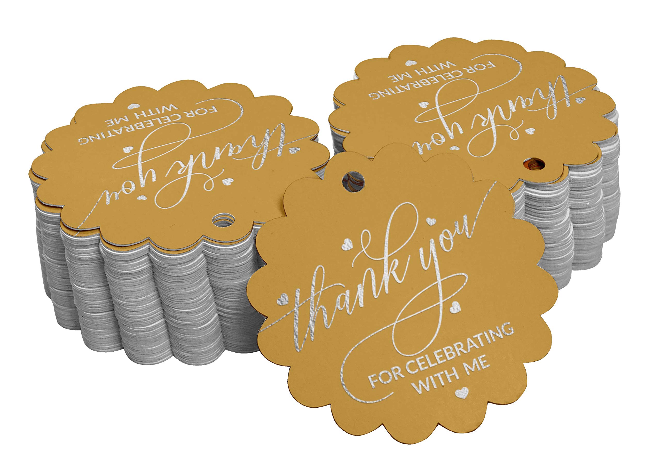 50 Pack Real Silver Foil Thank You Tags for Birthday Party Favors - Elegant Celebration Gift Tags for Wedding, Baby Shower & Special Events