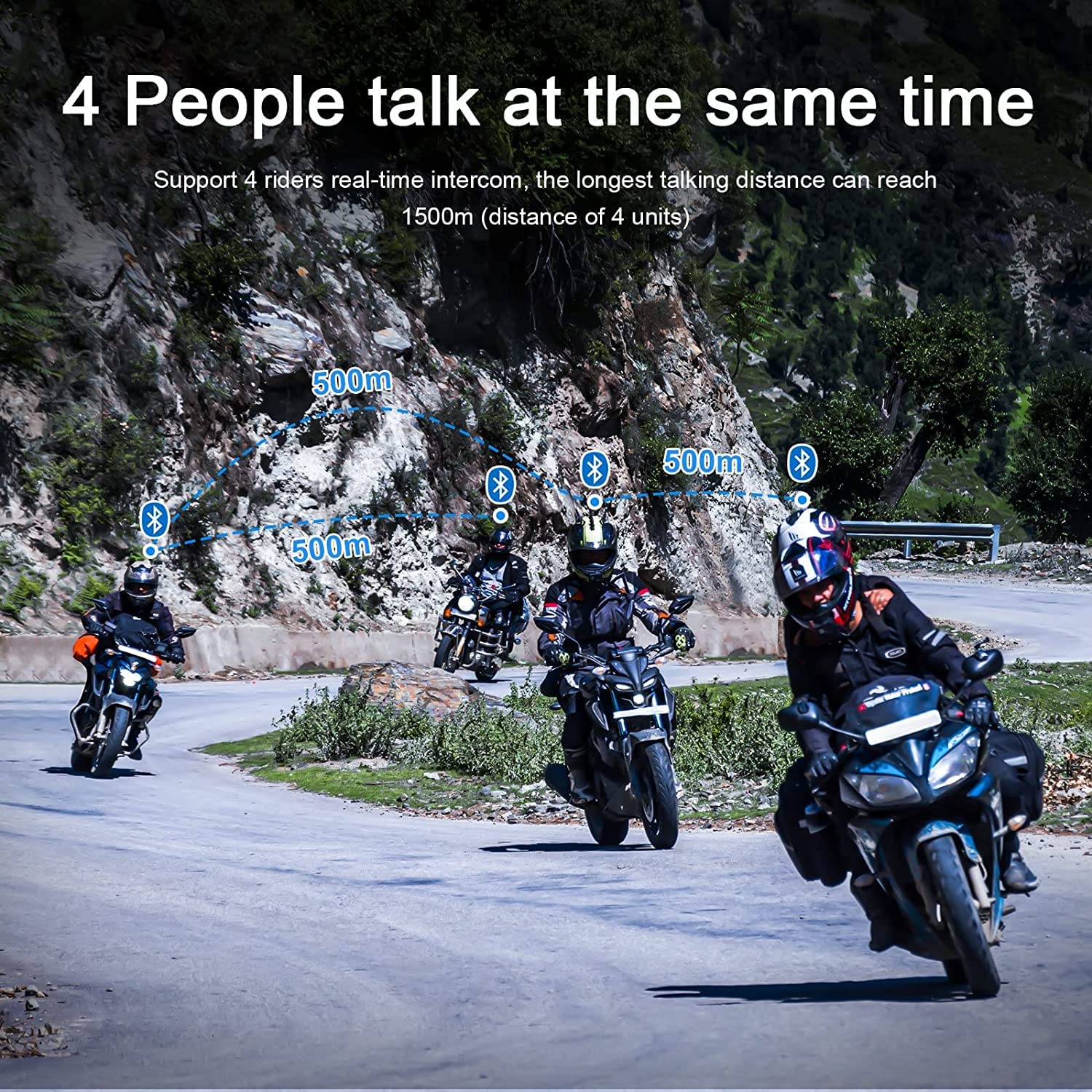 EJEAS V4Plus Bluetooth Motorcycle Headset - 4-Way Intercom Communication System, Waterproof 1500m Wireless Motorbike Interphone with Voice Assistant, Noise Cancellation & FM Radio (2 Pack) - Perfect for Group Rides, Touring & Adventure Motorcycling