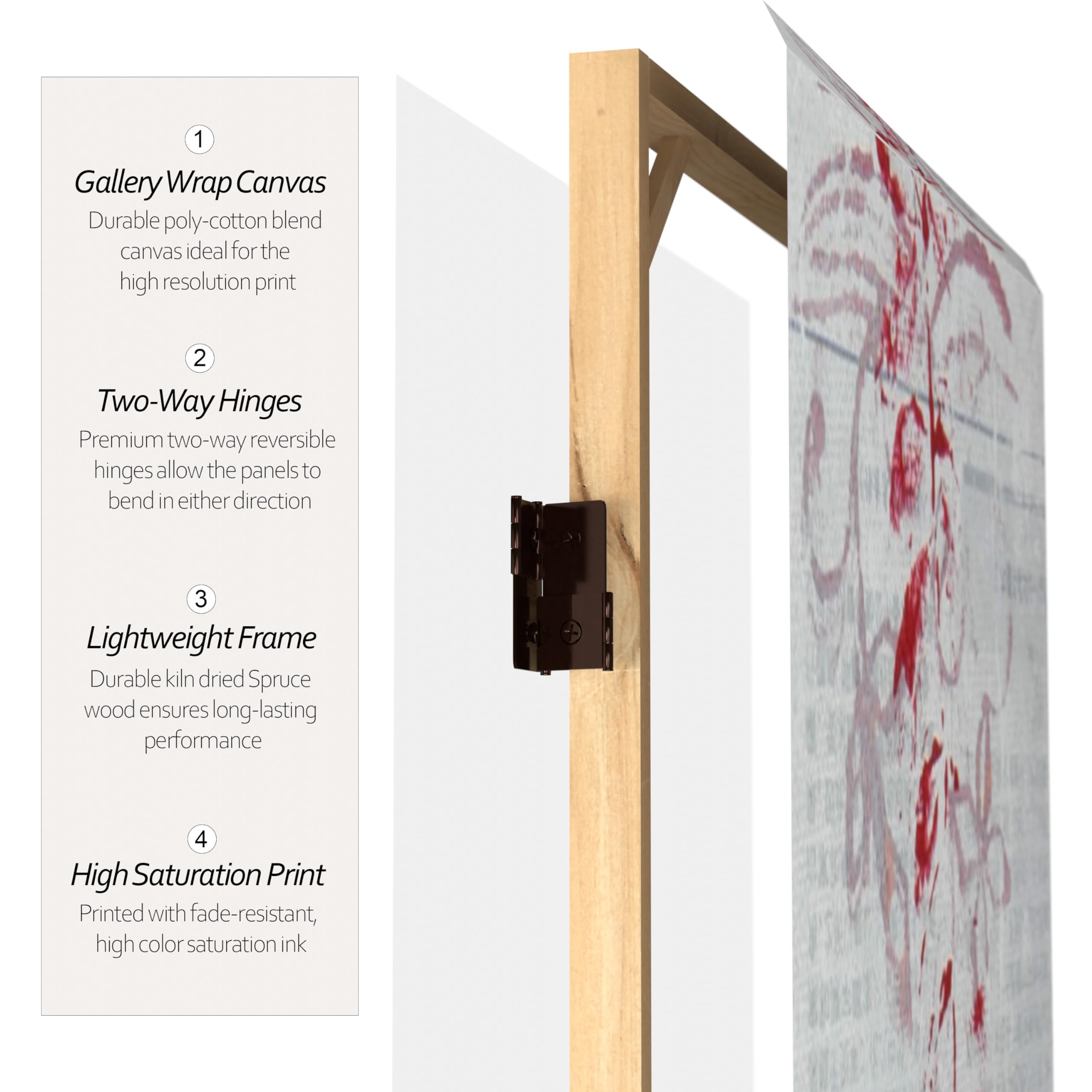 6 ft. Tall Double-Sided Red Lantern November Light Canvas Room Divider - White | Freestanding Privacy Screen for Living Room, Bedroom, Office & Events