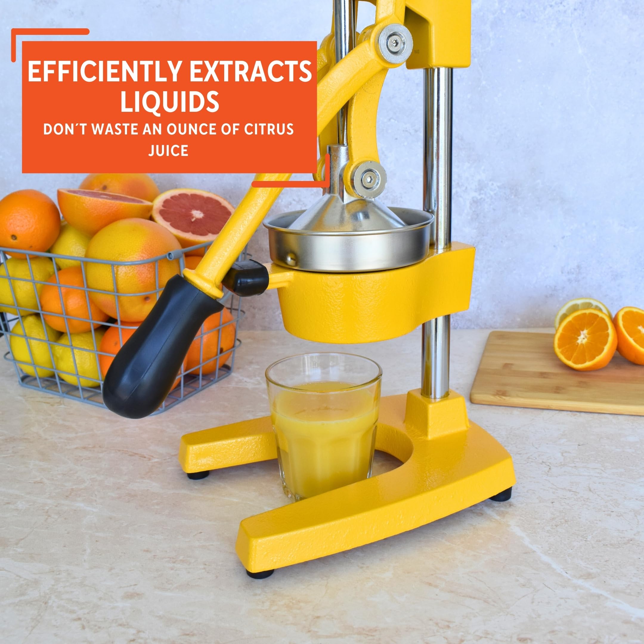 IMUSA USA J100-00109 Heavy Duty Citrus Juicer - Large Yellow Manual Orange Lemon Lime Squeezer for Fresh Juice - Perfect for Kitchen, Breakfast, Cocktails & Healthy Living
