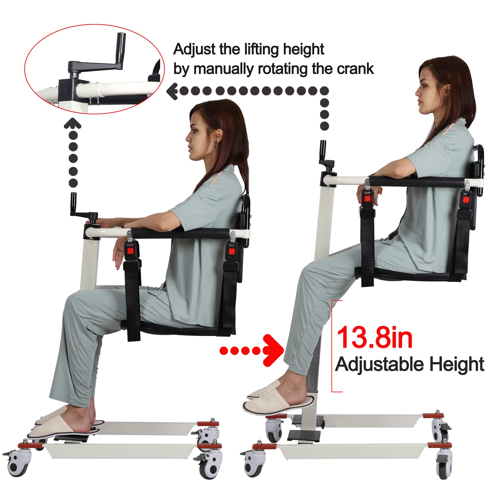 ODIETOM Patient Lift Wheelchair - Heavy Duty 275lbs Capacity Transfer Chair with 2 Comfort Cushions & Bedpan - Portable Mobility Aid for Elderly & Disabled - Ideal for Home Care, Hospitals & Nursing Facilities