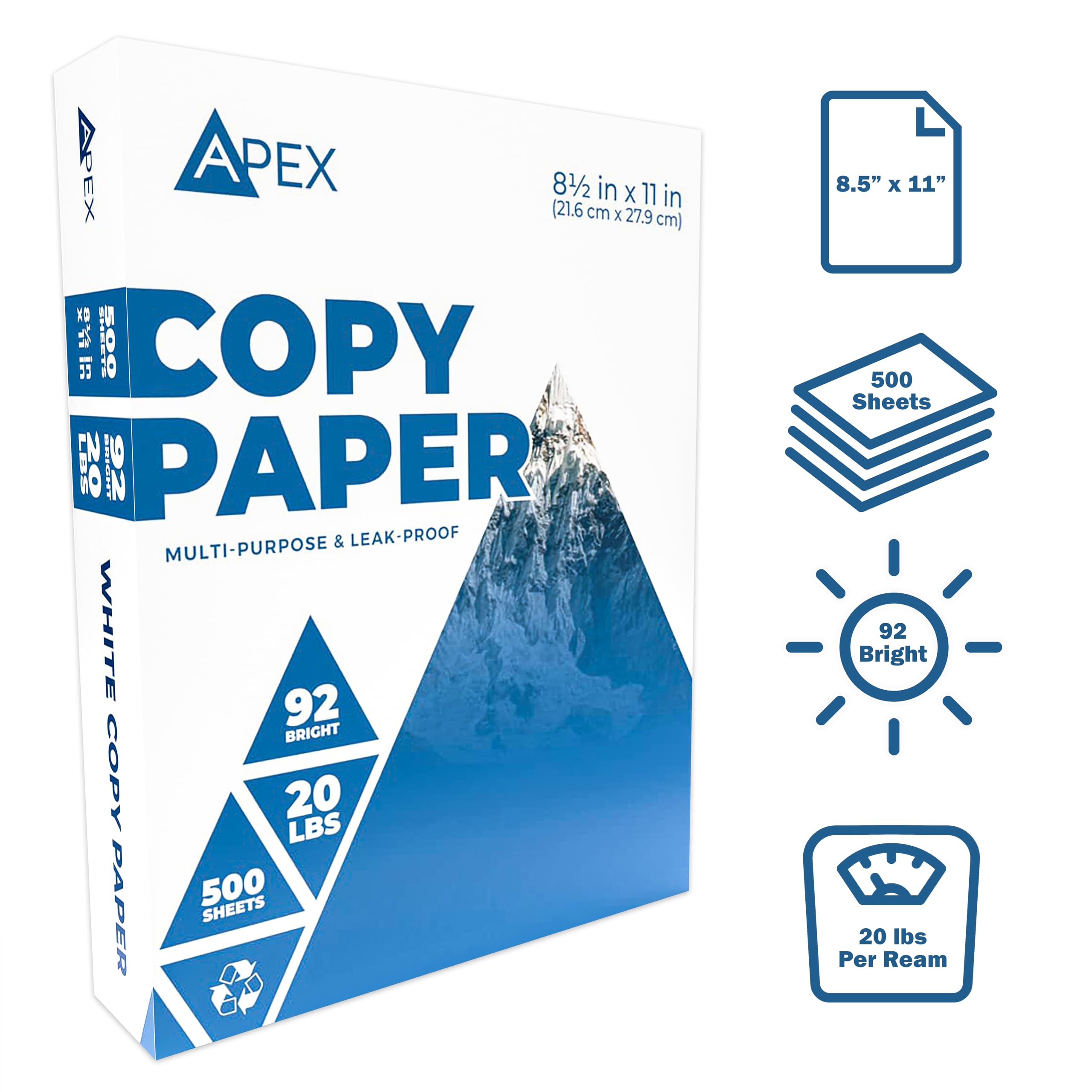 Premium 20lb Multipurpose Copy Paper - 8.5 x 11 Inches, 92 Brightness, White Printer Paper (5000 Sheets/10 Reams) for Office, School & Home Printing, Copying & Faxing