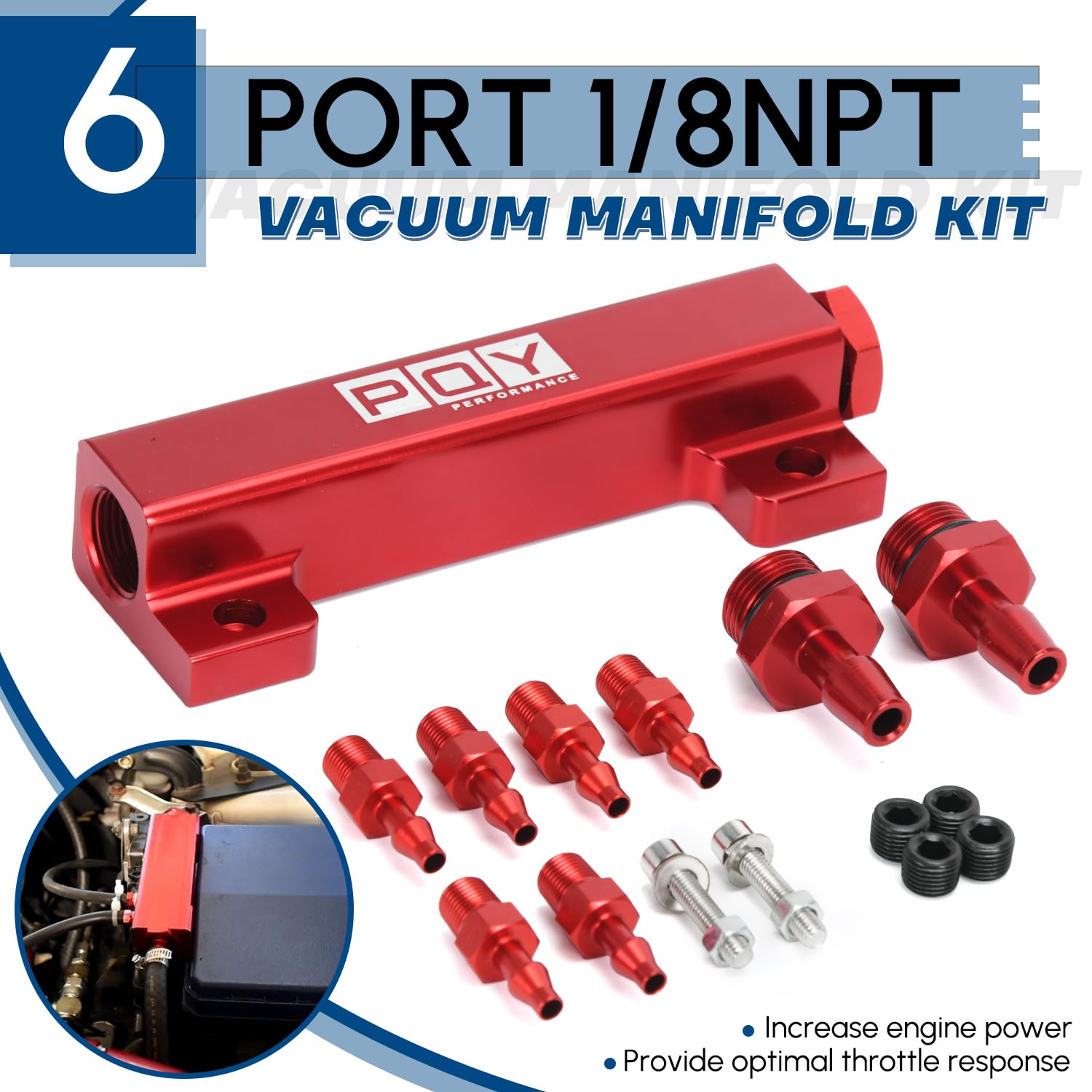 6 Port Vacuum Block Intake Manifold Kit with 1/8NPT Ports - High Performance Fuel & Turbo Boost Manifold for Racing Cars - Perfect for Wastegate Control & Engine Tuning (Red) - Ideal for Drag Racing, Track Days & Performance Upgrades