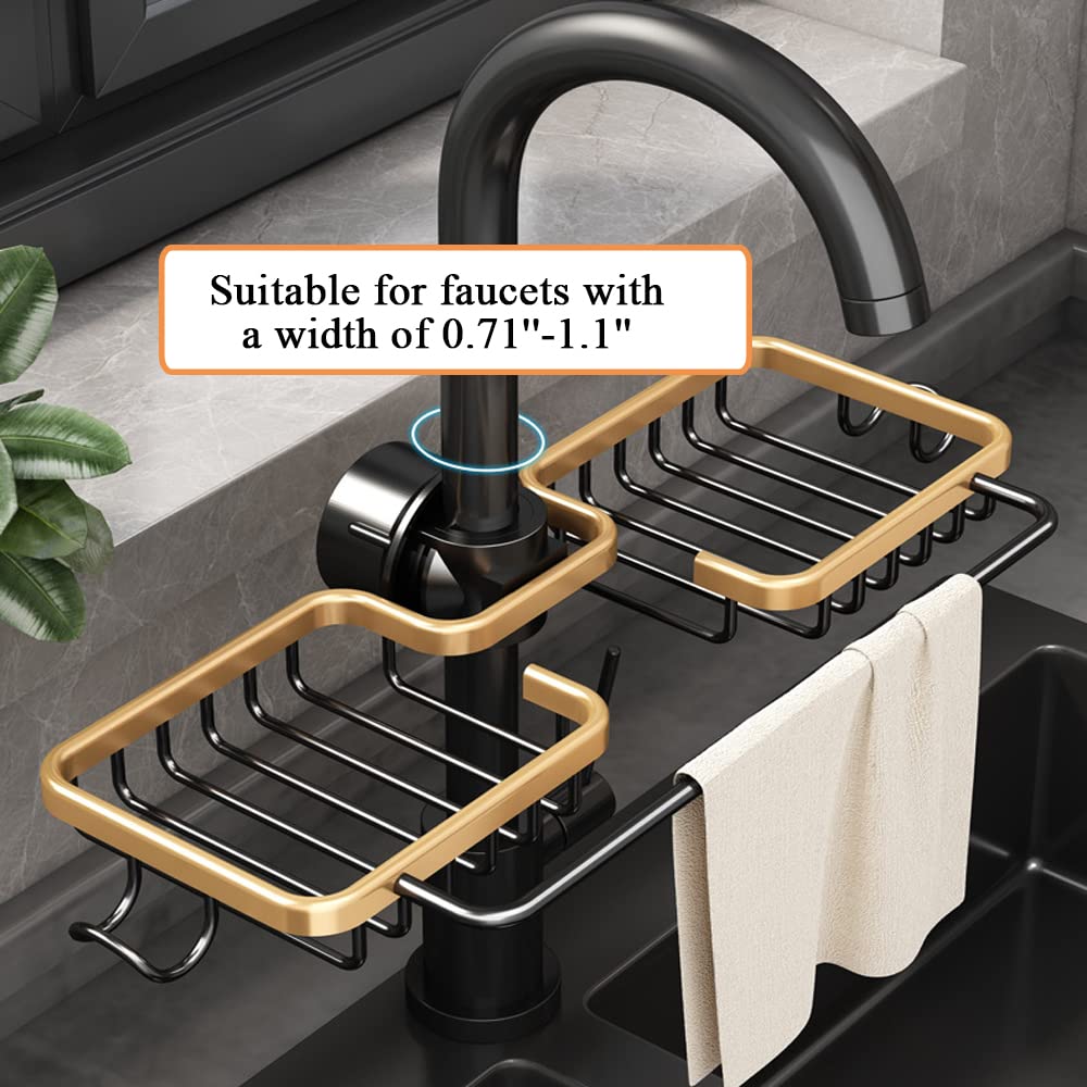 Stainless Steel Dish Drying Rack with Towel Holder - Over The Sink Space Saving Kitchen Organizer - Perfect for Small Kitchens, Apartments & RVs (Golden)