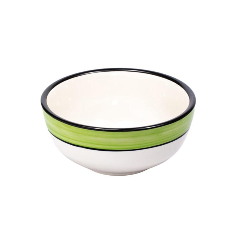 4-Piece White & Lime Green Bowl Set with Spree Pattern - Perfect for Dining, Entertaining, and Kitchen Decor
