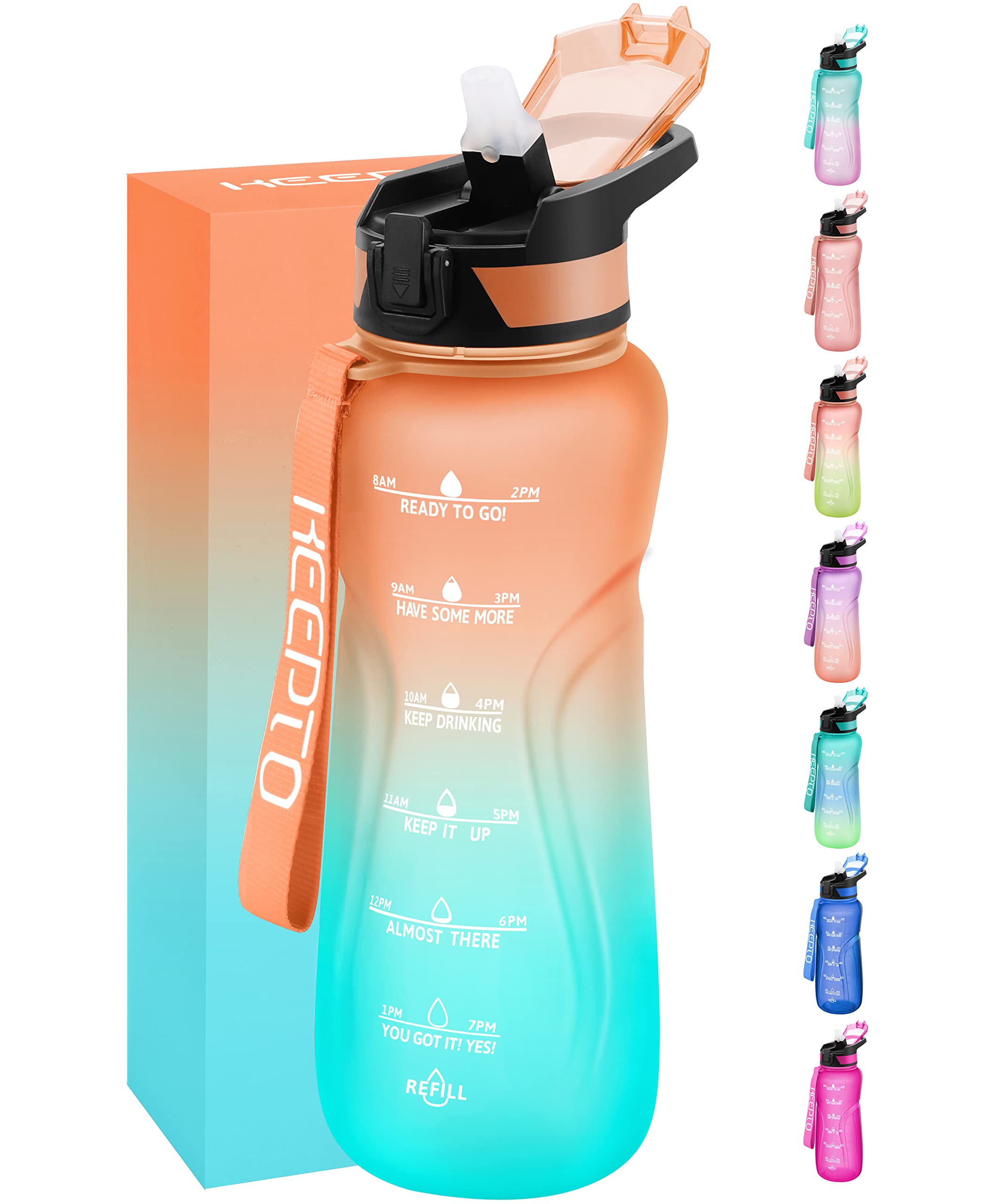 KEEPTO Half Gallon Water Bottle with Straw - BPA Free Motivational Water Jug with Time Marker - Perfect for Gym, Workouts, and Daily Hydration