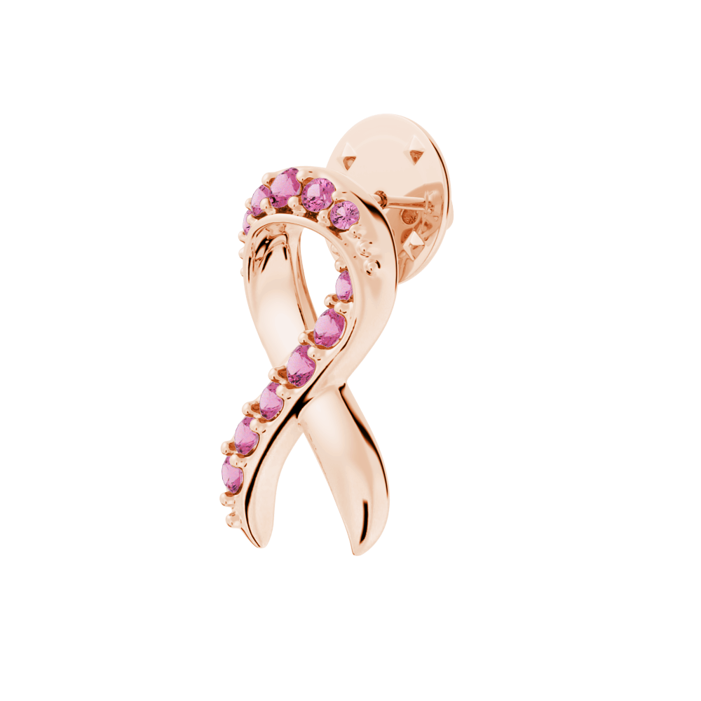 Faith Over Fear Rose Gold Ribbon Brooch Pin with Pavé Pink Sapphires - Elegant Jewelry for Weddings, Anniversaries & Special Occasions