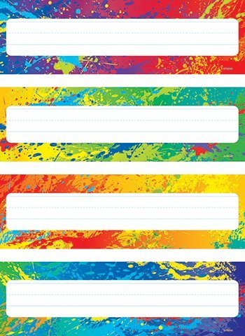 Trend Enterprises T-69906 Splashy Colors Name Plates - 32 Pack with 4 Vibrant Designs for Classroom, Office & Home Decor - Perfect for Bulletin Boards, Desks & Student Name Tags
