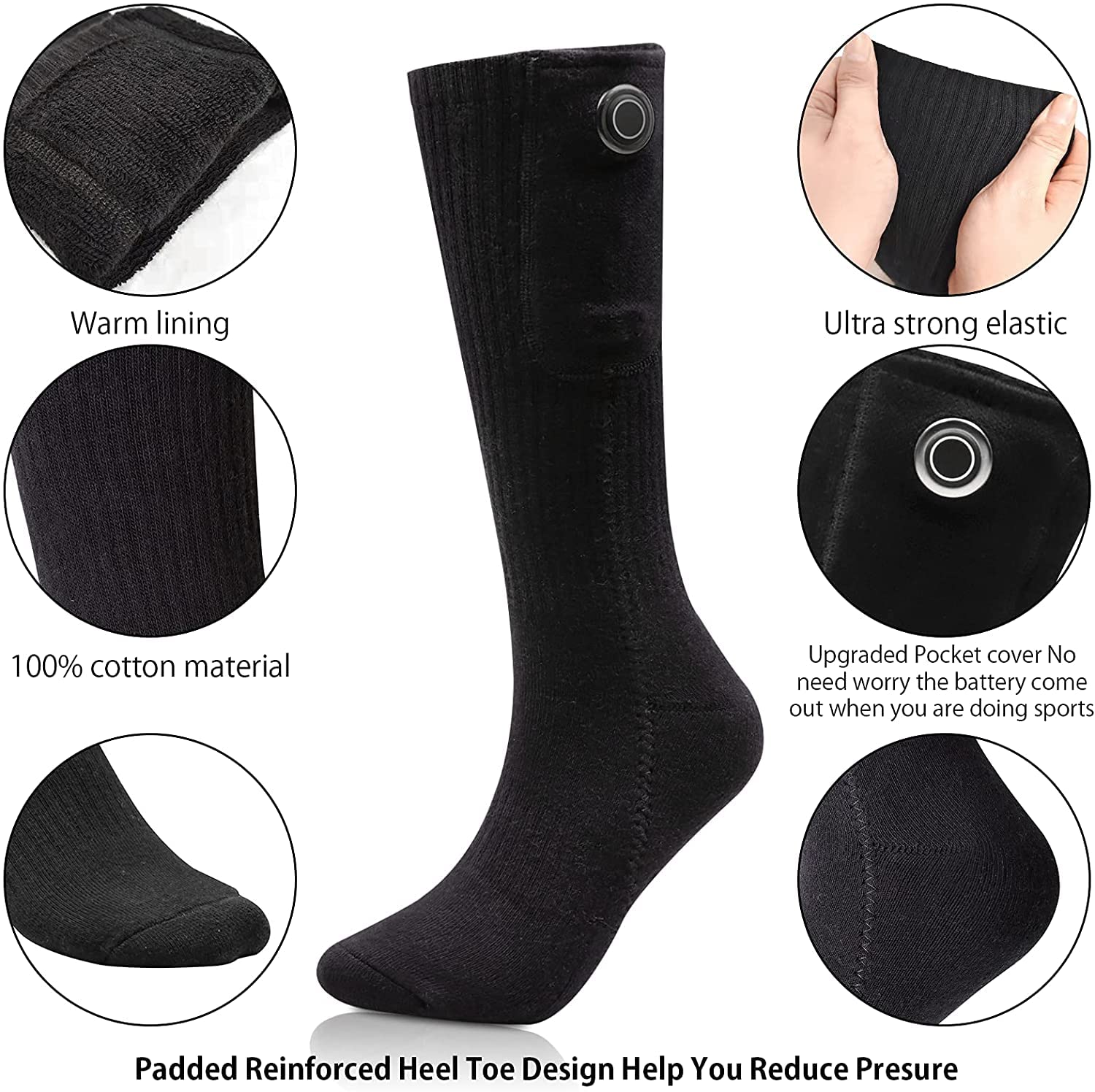 Rechargeable Heated Socks for Men & Women - 5000mAh Battery Electric Warm Socks for Skiing, Motorcycling, Cycling, Camping & Outdoor Activities - Cold Weather Foot Warmers for Winter Sports & Daily Use