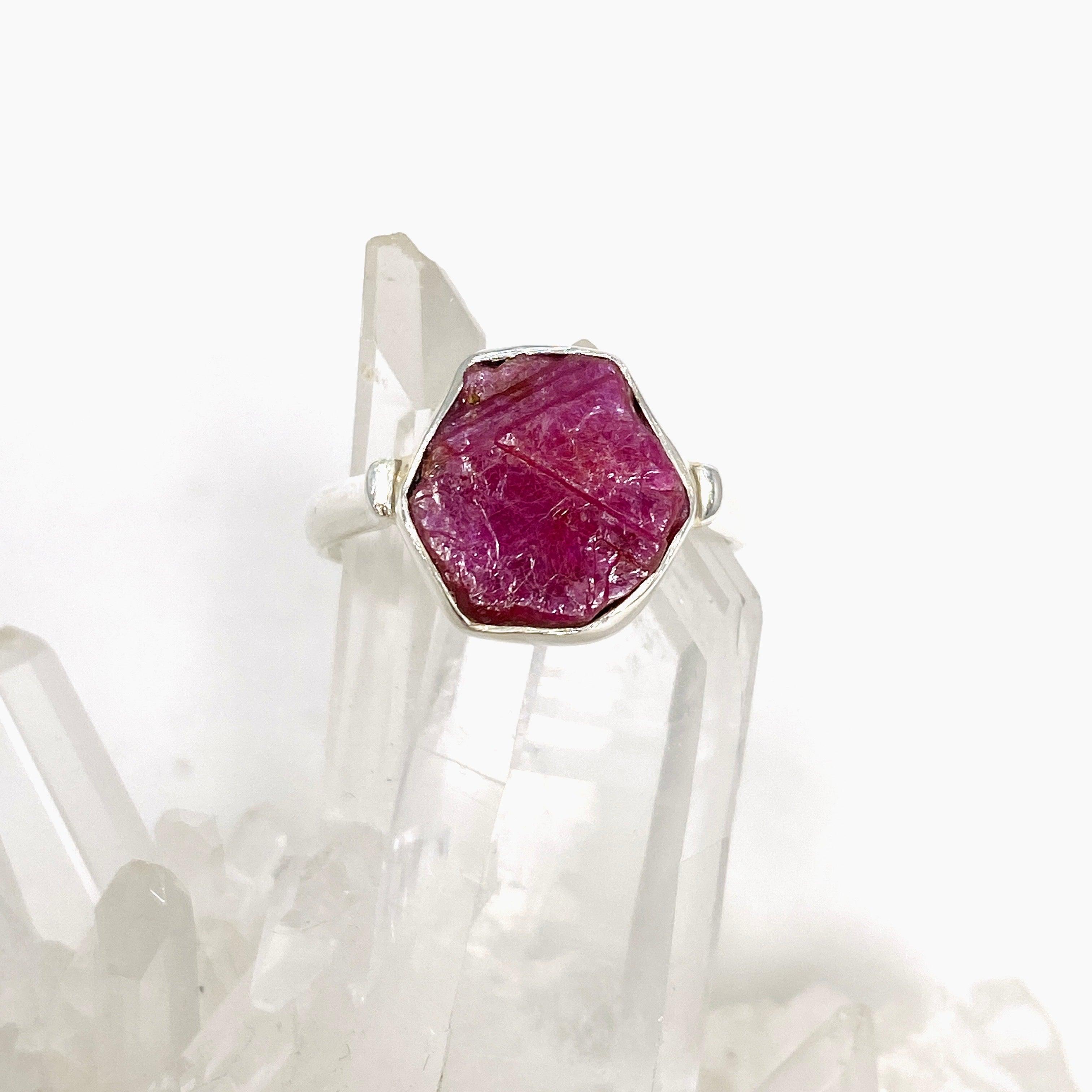 Natural Raw Ruby Hexagonal Fine Band Ring for Women - Elegant Minimalist Jewelry for Everyday Wear, Engagement, or Gift Giving