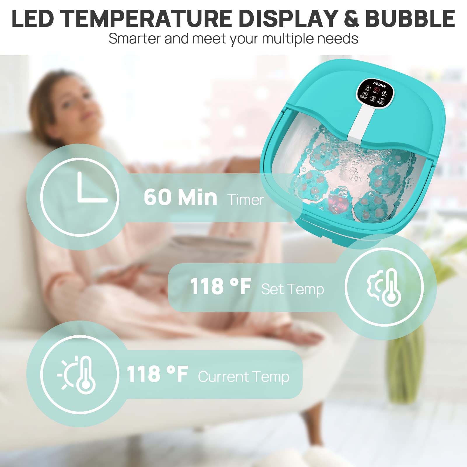 HOSPAN Electric Foot Spa with Heat, Bubble, Remote & 24 Shiatsu Massage Balls - Collapsible Foot Bath for Relaxation, Stress Relief & Pedicure - Perfect for Home Spa, Self-Care & Gift Giving