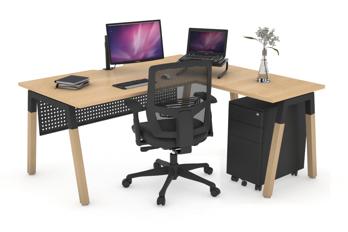 L-Shaped Corner Office Desk with Quadro A Legs & Wood Cross Beam - 1800L x 1550W, Cable Management Scallop - Perfect for Home Office, Gaming Setup & Workspace Organization