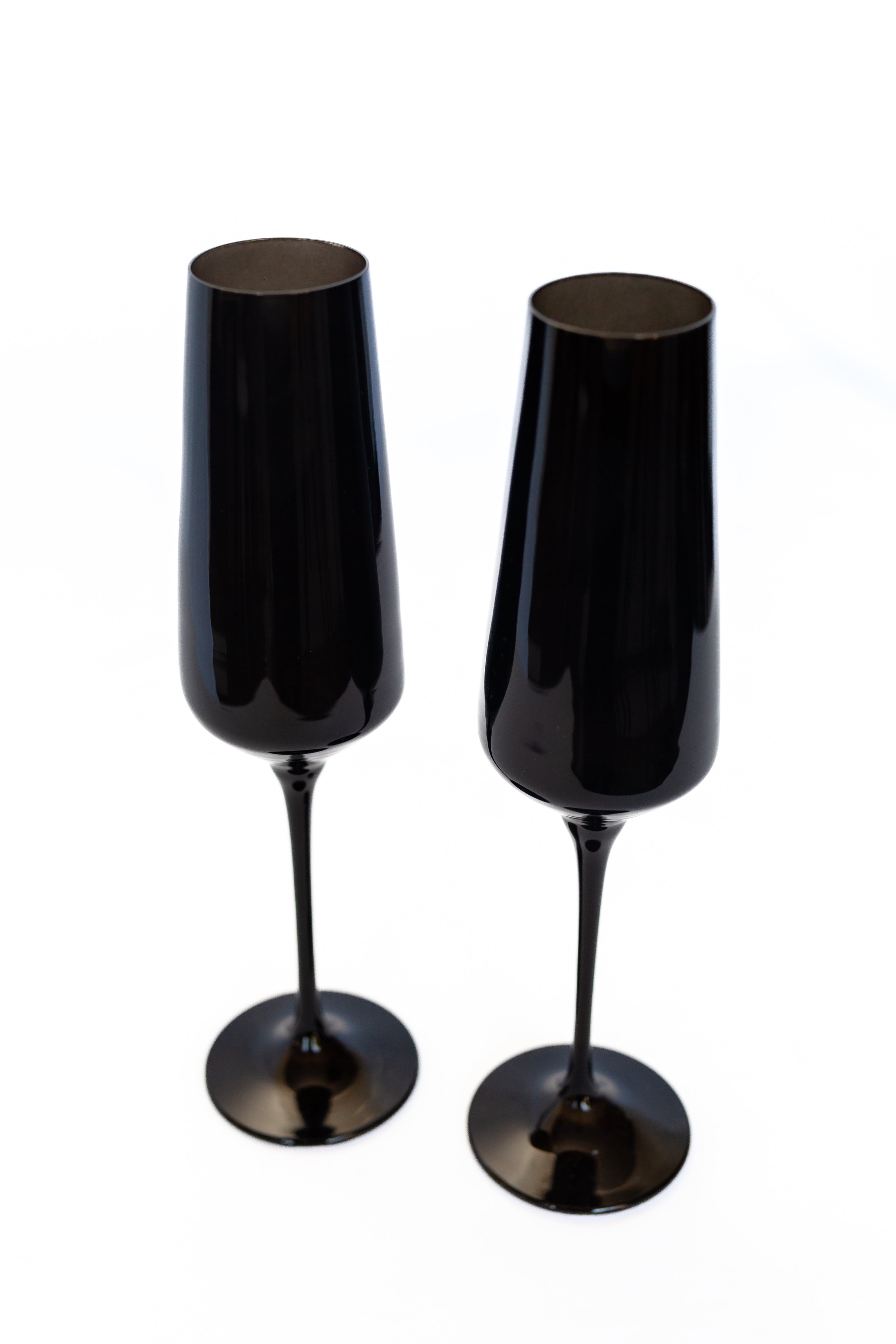 Elegant Estelle Colored Champagne Flute Set of 2 - Black Glassware for Wedding Toasts & Romantic Celebrations
