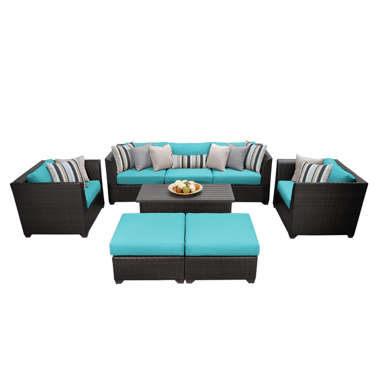 TK Classics BARBADOS-08c-ARUBA 8-Piece Outdoor Wicker Patio Furniture Set - Rattan Sofa, Coffee Table & Chairs - Weather-Resistant for Garden, Poolside & Backyard Relaxation
