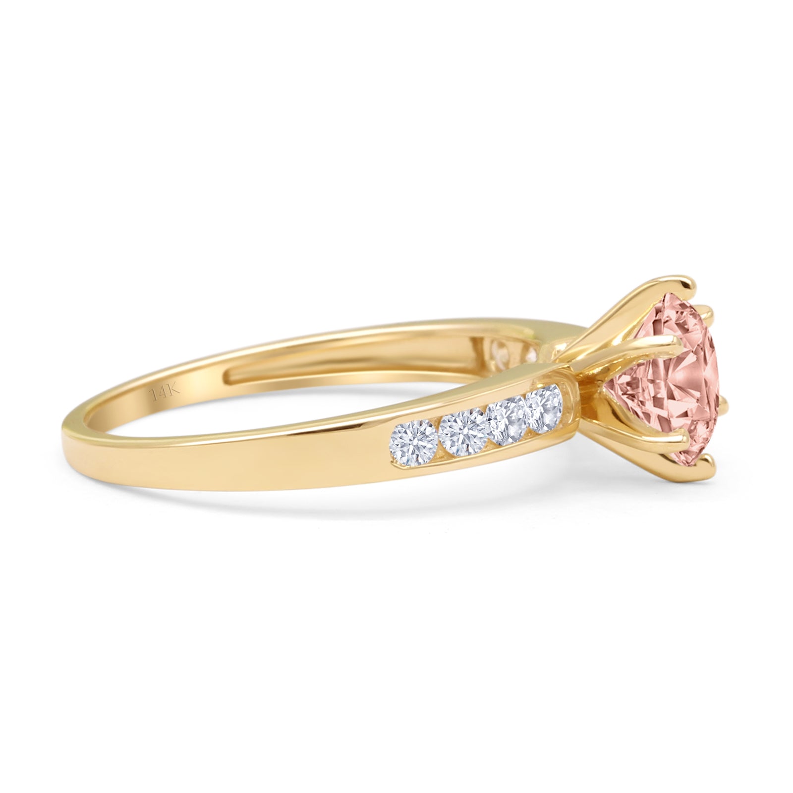 14K Yellow Gold Round Morganite & CZ Cathedral Engagement Ring for Women - Elegant Wedding Band, Promise Ring, Anniversary Gift for Her