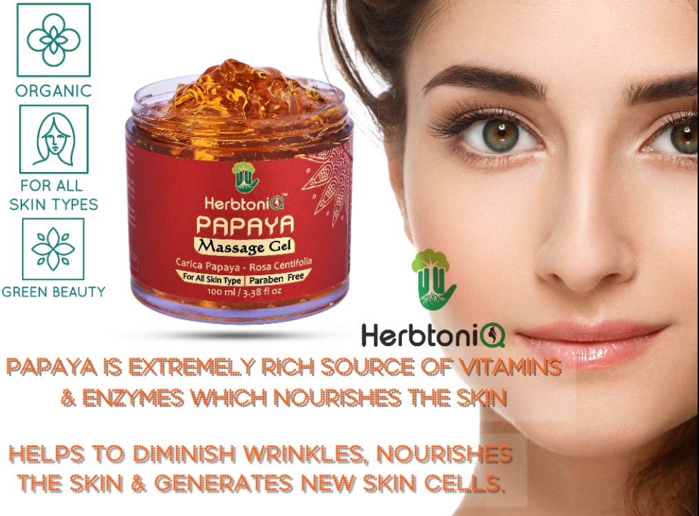 Organic Papaya Massage Gel with Aloe Vera & Rose Extract - 100ml Face Moisturizer for Dry Skin, Anti-Aging & Glowing Complexion - Perfect for Spa Day, Night Routine & Travel Skincare