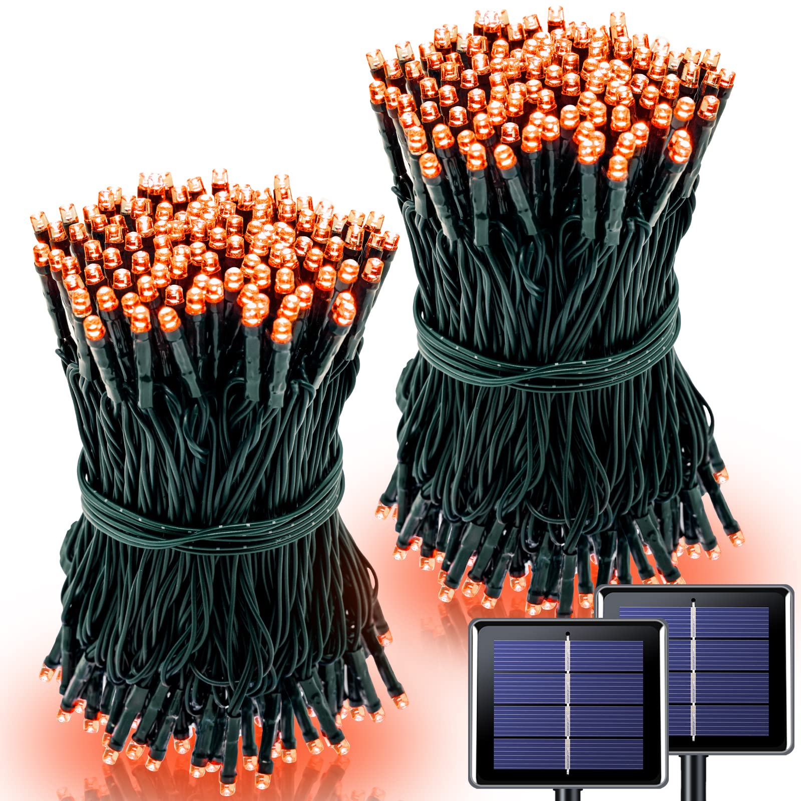 200 LED Orange Solar String Lights - 2 Pack (75.5Ft Each) - 8 Lighting Modes for Outdoor Halloween, Christmas, Thanksgiving & Fall Decorations - Perfect for Yard, Tree, Patio & Garden Party Lighting