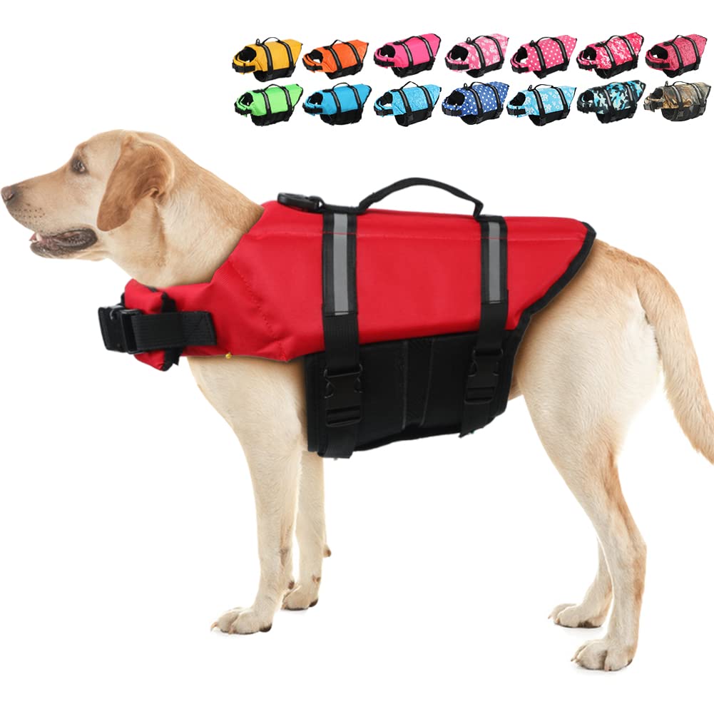 EMUST Adjustable Dog Life Jacket with Rescue Handle - Flotation Vest for Small/Medium/Large Dogs (Red, XS) - Perfect for Swimming, Boating & Water Safety