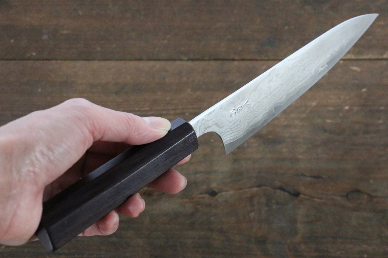 VG10 Damascus Petty Utility Knife 130mm - Japanese Kitchen Knife with Shitan Handle - Perfect for Slicing, Peeling & Precision Cutting - Ideal for Chefs & Home Cooks