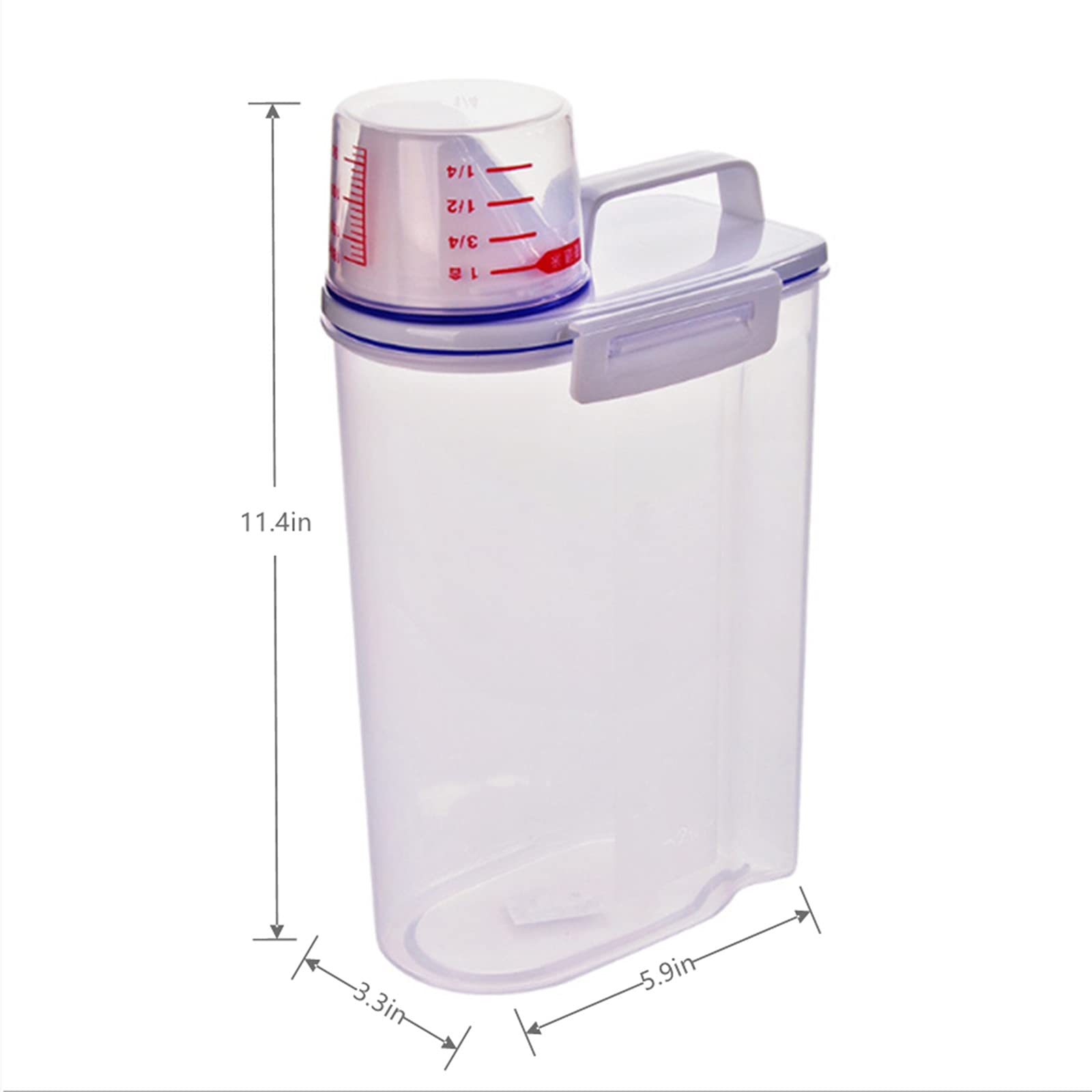 3L Transparent Grain Storage Container with Measuring Cup - Airtight Kitchen Jar for Rice, Sugar, Flour & Powder - Perfect for Pantry Organization & Bulk Food Storage