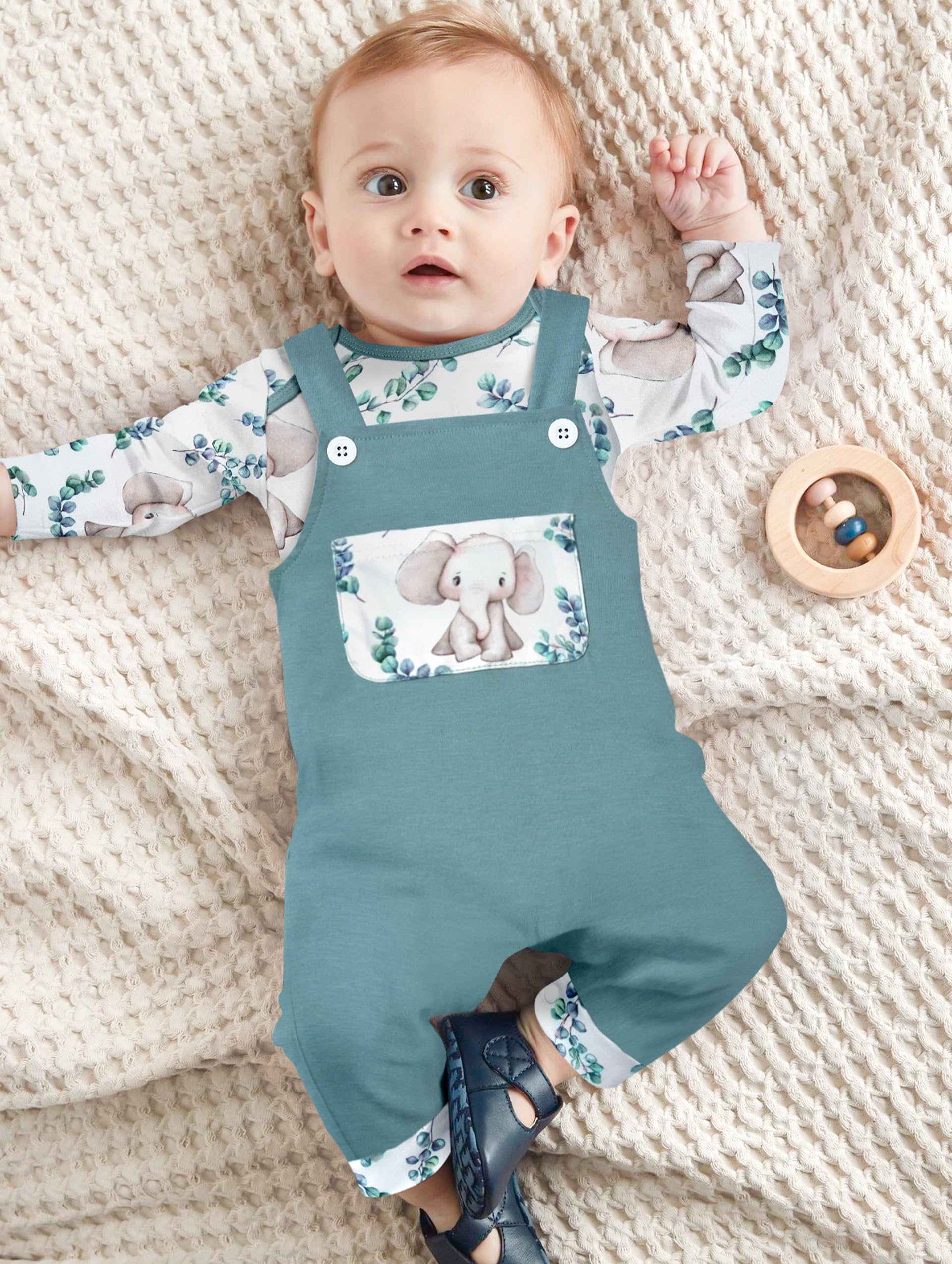 Adorable Baby Boy Clothes - Long Sleeve Animal Print Romper & Plaid Overalls Jumpsuit | Cute Outfits for Newborns & Infants | Perfect for Playdates, Photo Shoots & Everyday Wear