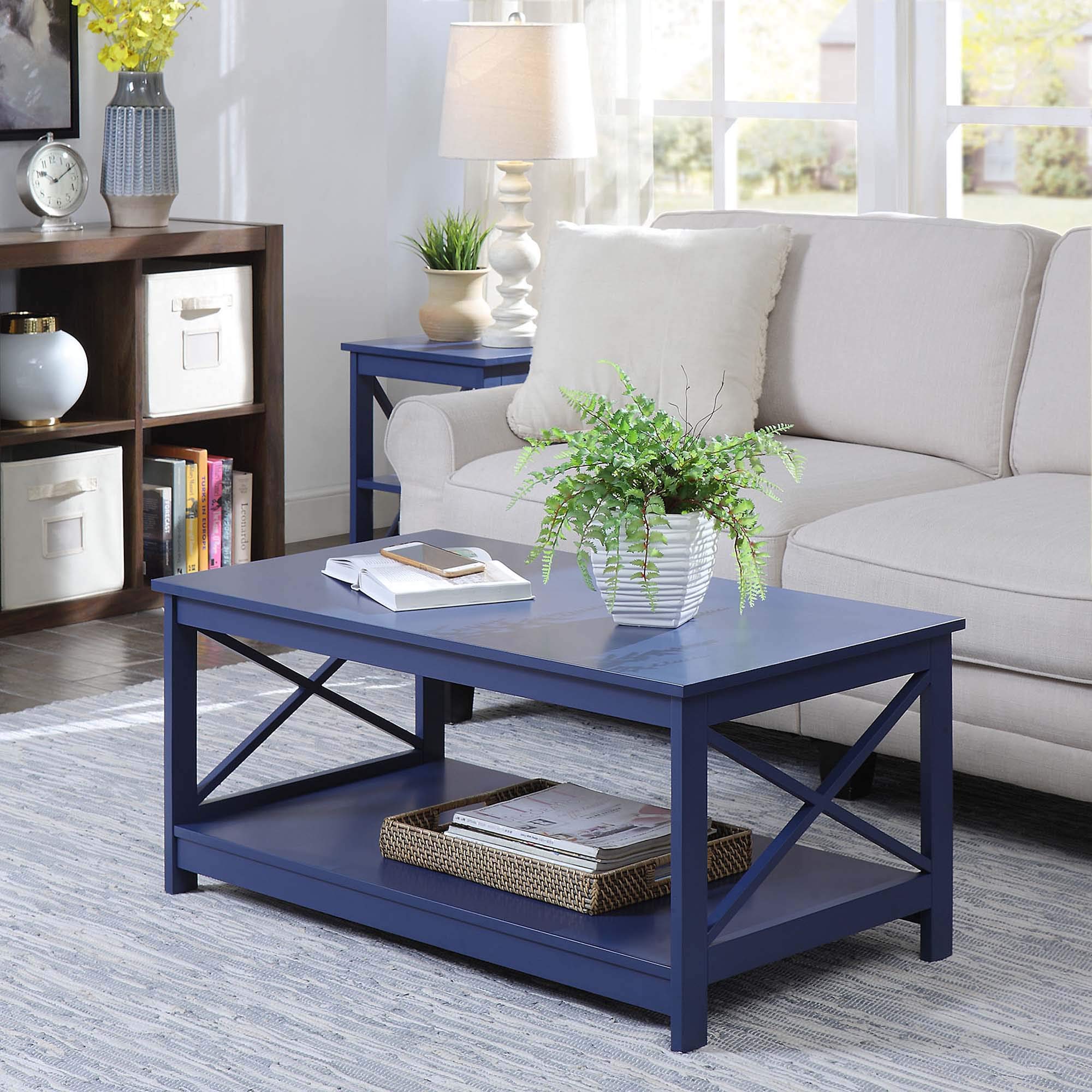 Oxford Coffee Table with Shelf - Modern Cobalt Blue Living Room Furniture for Small Spaces | Perfect for Apartments, Dorms & Home Decor