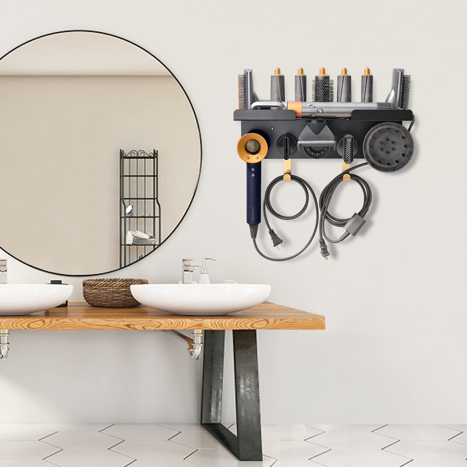 Dyson Airwrap & Hair Dryer Holder - 2-in-1 Upgraded Organizer for 5 Dyson Attachments | Perfect for Salon, Bathroom & Travel Storage | Hair Styling Tool Accessories
