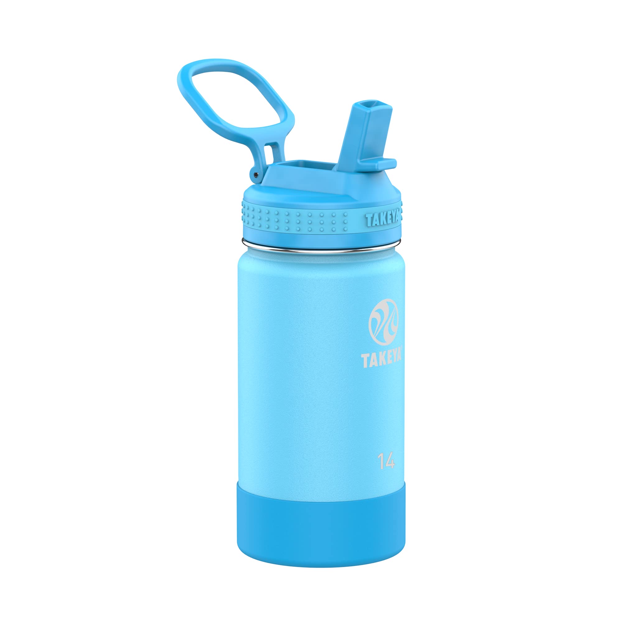Takeya Actives Kids 14 oz Vacuum Insulated Stainless Steel Water Bottle with Straw Lid, Leak Proof & BPA Free, Atlantic Blue - Perfect for School, Sports & Outdoor Activities