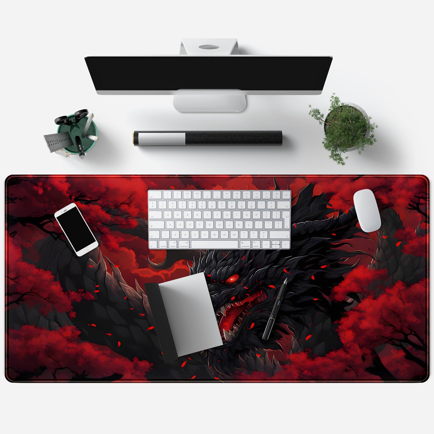 Large Dragon Gaming Mouse Pad - Red & Black XXL Desk Mat (31.5