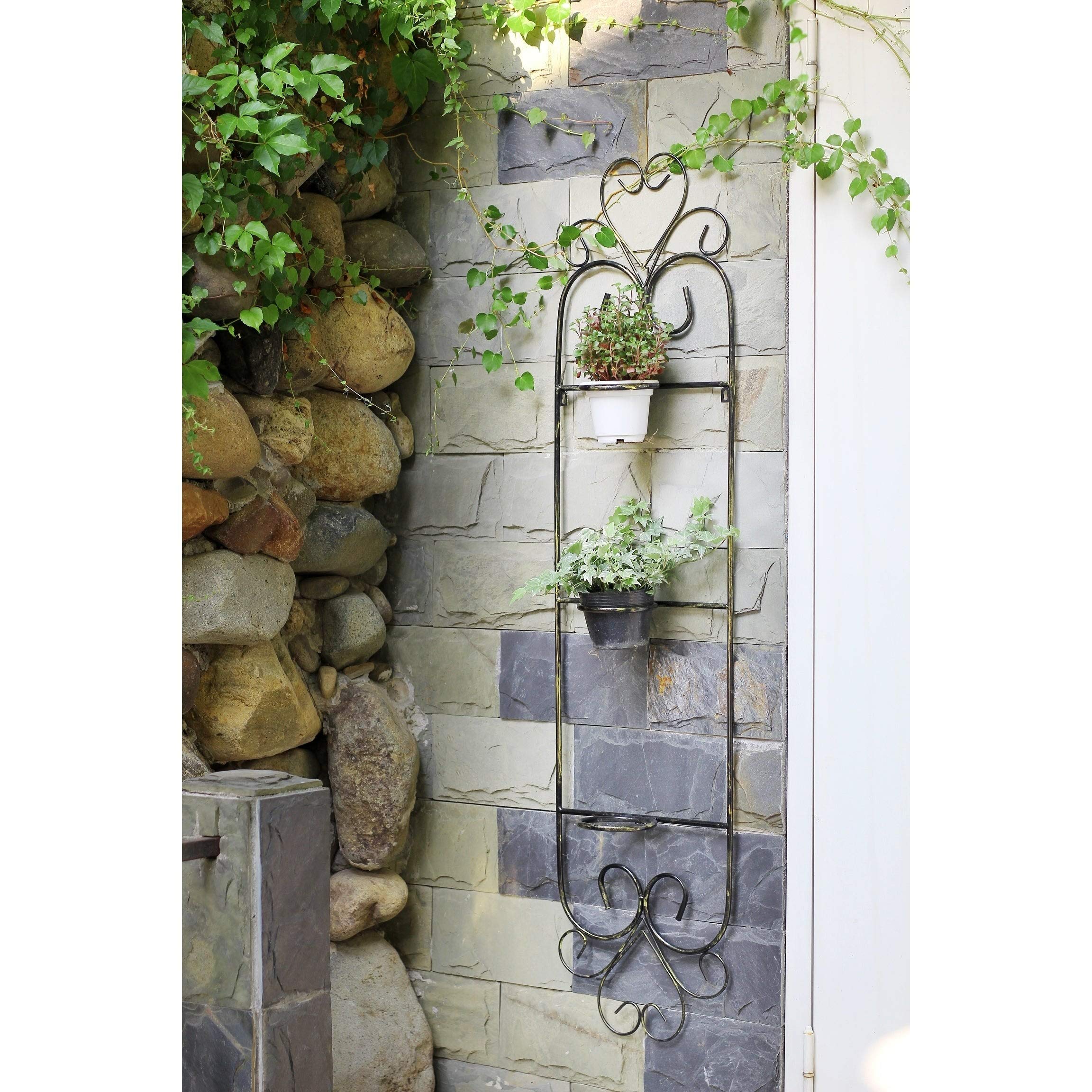 58 Inch 3-Tier Black Cast Iron Wall Planter for Indoor/Outdoor Plants - Rustic Metal Flower Pot Holder for Balcony, Garden, Patio, and Home Decor