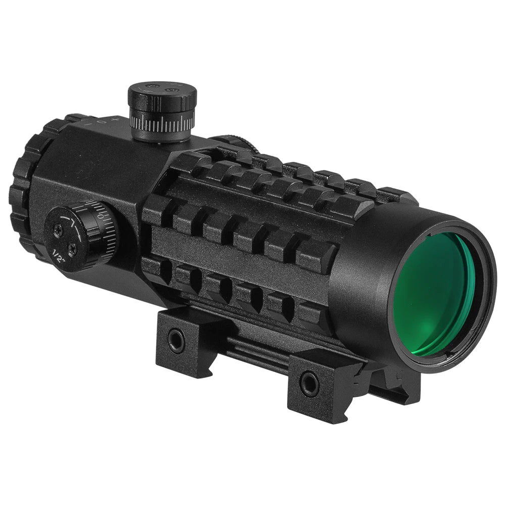 FIRE WOLF 3X28 Tactical Rifle Scope with Green & Red Dot Reticle - Universal 11/20mm Rail Mount for Hunting, Shooting & Outdoor Adventures | Holographic Sight for Precision Targeting in Low Light Conditions