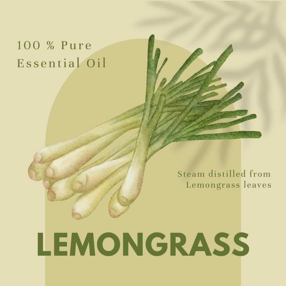 100% Pure Lemongrass Essential Oil - 2 fl oz (59 ml) Glass Bottle with Dropper Cap - Aromatherapy, Diffuser, Massage & DIY Skincare - GreenHealth Brand
