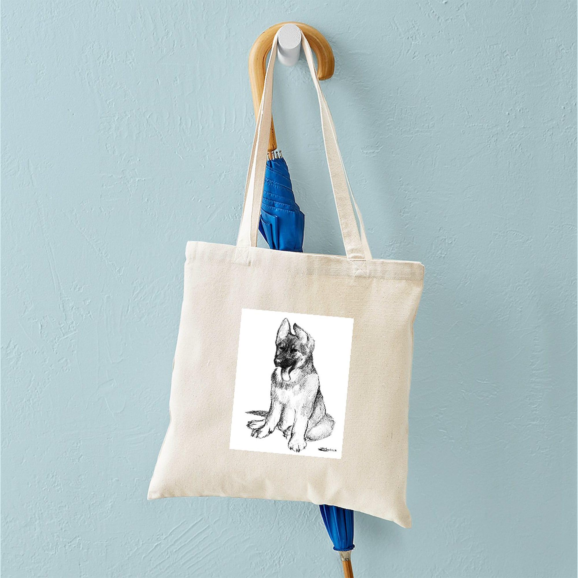 German Shepherd Puppy Canvas Tote Bag - Eco-Friendly Reusable Shopping Bag for Groceries, Beach & Daily Use | Durable Natural Cotton Carryall