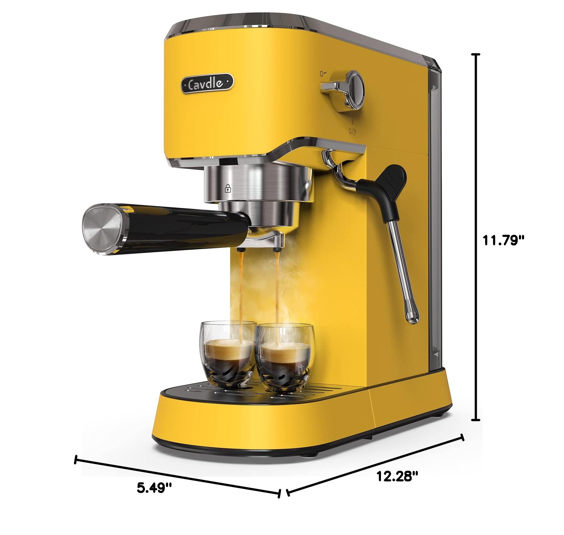 20 Bar Professional Espresso Machine with Milk Frother Steam Wand - 35oz Removable Water Tank for Cappuccino & Latte - Compact Stainless Steel Coffee Maker (Yellow) - Perfect for Home, Office and Coffee Shop Use