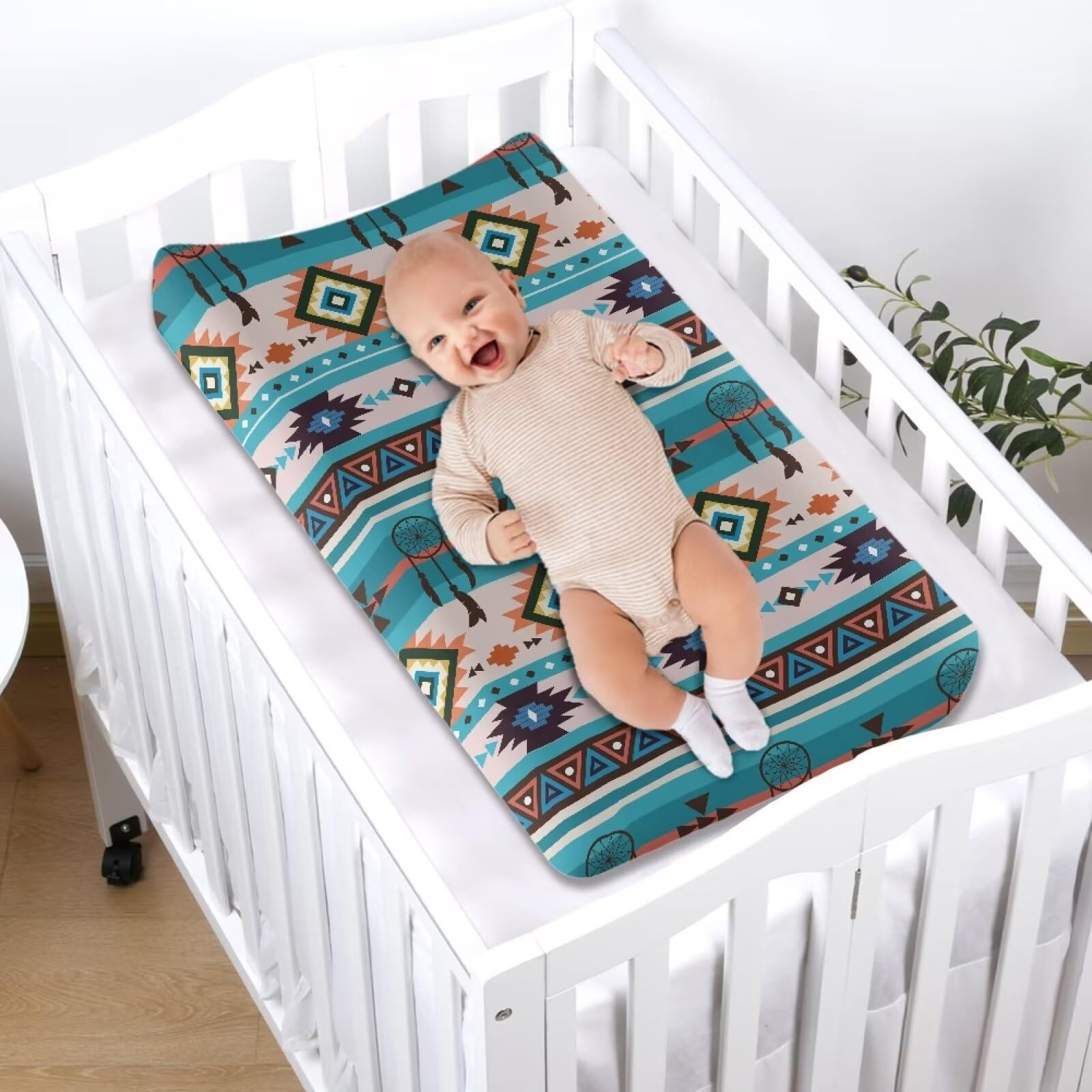 Aztec Stripe Diaper Changing Pad Cover for Baby Boys & Girls - Soft, Breathable, Fits Standard Contoured Changing Pads | Nursery Essential for Diaper Changes, Baby Showers & Gender-Neutral Nursery Decor