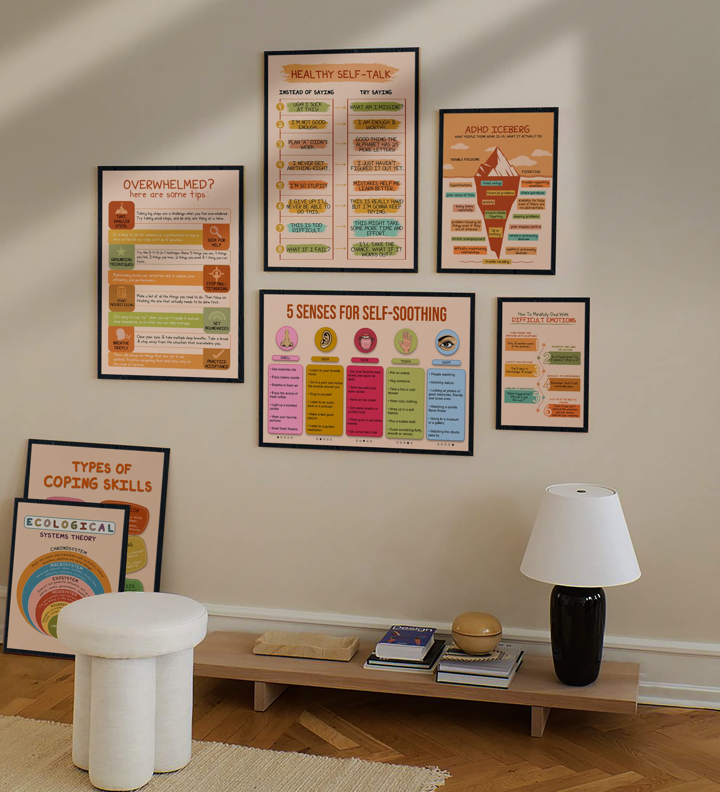 Boho Mental Health Poster - Therapy Art Print for Classroom & Office Decor | Healthy Self-talk