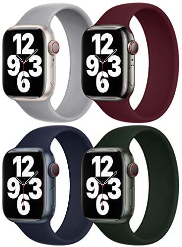 4 Pack Stretchy Solo Loop Bands for Apple Watch - Compatible with 38mm/40mm/41mm/42mm/44mm/45mm/49mm - Soft Silicone Replacement Strap for iWatch Series Ultra/SE/8/7/6/5/4/3/2/1 - Perfect for Sports, Workouts & Everyday Wear