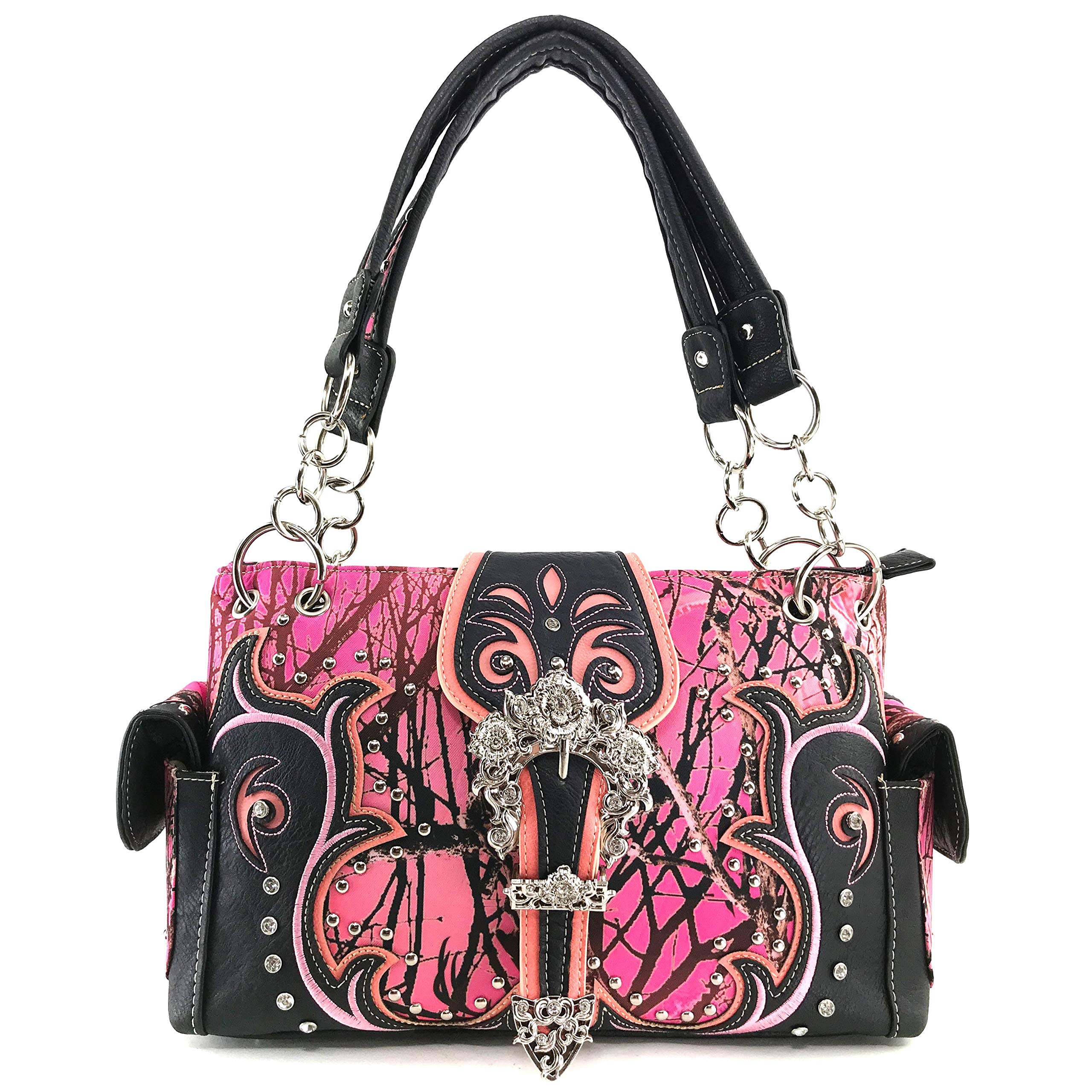 Zelris Camo Shine Glow Rose Buckle Concealed Carry Handbag & Wallet Set for Women | Tactical EDC Purse with Hidden Gun Pocket | Perfect for Outdoor, Travel and Everyday Use