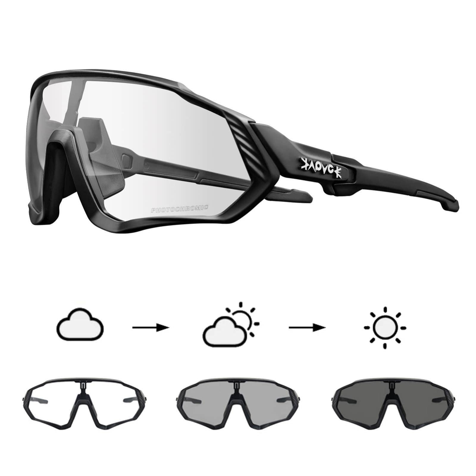 KAPVOE Photochromic Cycling Glasses for Men & Women - UV Protection MTB Sunglasses with Clear Lens for Mountain Bike Riding - Perfect for Road Cycling, Commuting & Outdoor Sports