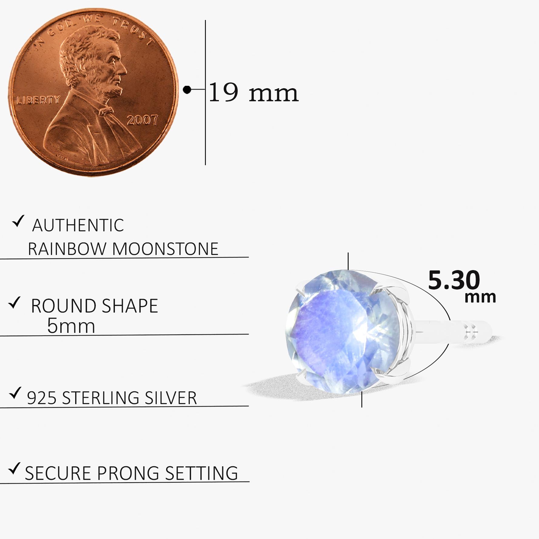 Round Rainbow Moonstone Stud Earrings for Women – Dainty & Elegant Jewelry for Everyday Wear, Gift Giving & Special Occasions