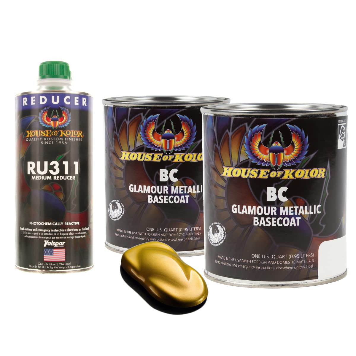 House of Kolor C2C-BC01 Solar Gold Metallic Basecoat 2 Quart Kit with Medium Reducer - Premium Automotive Paint for Cars, Motorcycles & Custom Projects - Perfect for Show Car Finishes & Restoration Work