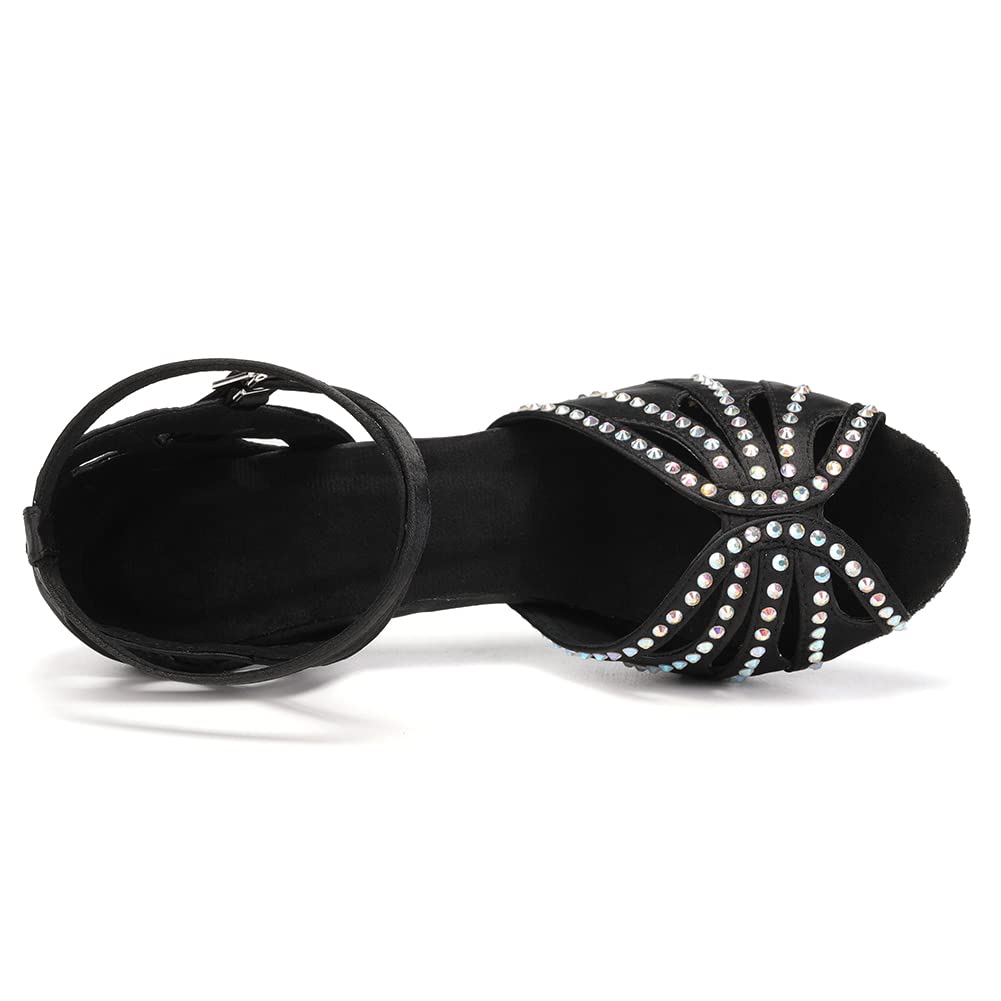 Latin Ballroom Dance Shoes for Women - Rhinestone Salsa Shoes with 3 Inch Heel & Suede Sole | Perfect for Salsa, Bachata, Tango & Wedding Dance Performances