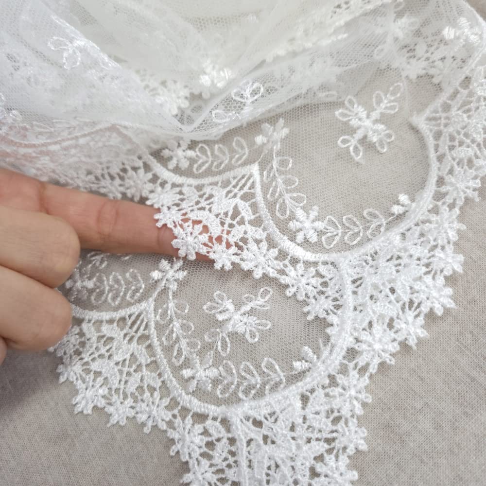Elegant White Embroidered Table Lace Runner 12×50 Inch (31×130cm) - Perfect for Wedding, Holiday, Picnic & Daily Dinner Table Decor - Durable Polyester Fabric for Home & Event Decoration
