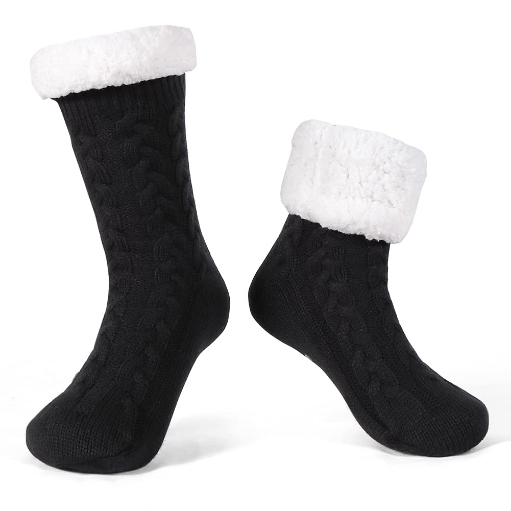 LEMZONE Men's Thick Warm Slipper Socks - Non-Slip Winter Cozy Fuzzy Fleece Lined Thermal Socks with Grips for Indoor/Outdoor Wear, Home, Office & Travel