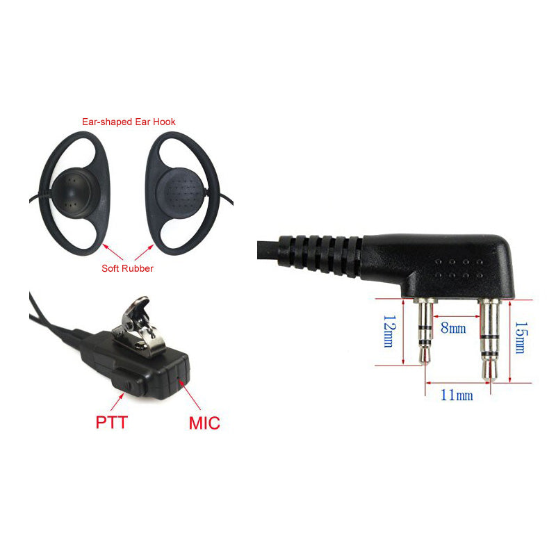 Radioddidty D-Shaped Earpiece with PTT Mic - Compatible with Baofeng, Motorola, TYT Two-Way Radios - Hands-Free Communication for Security, Construction & Outdoor Activities