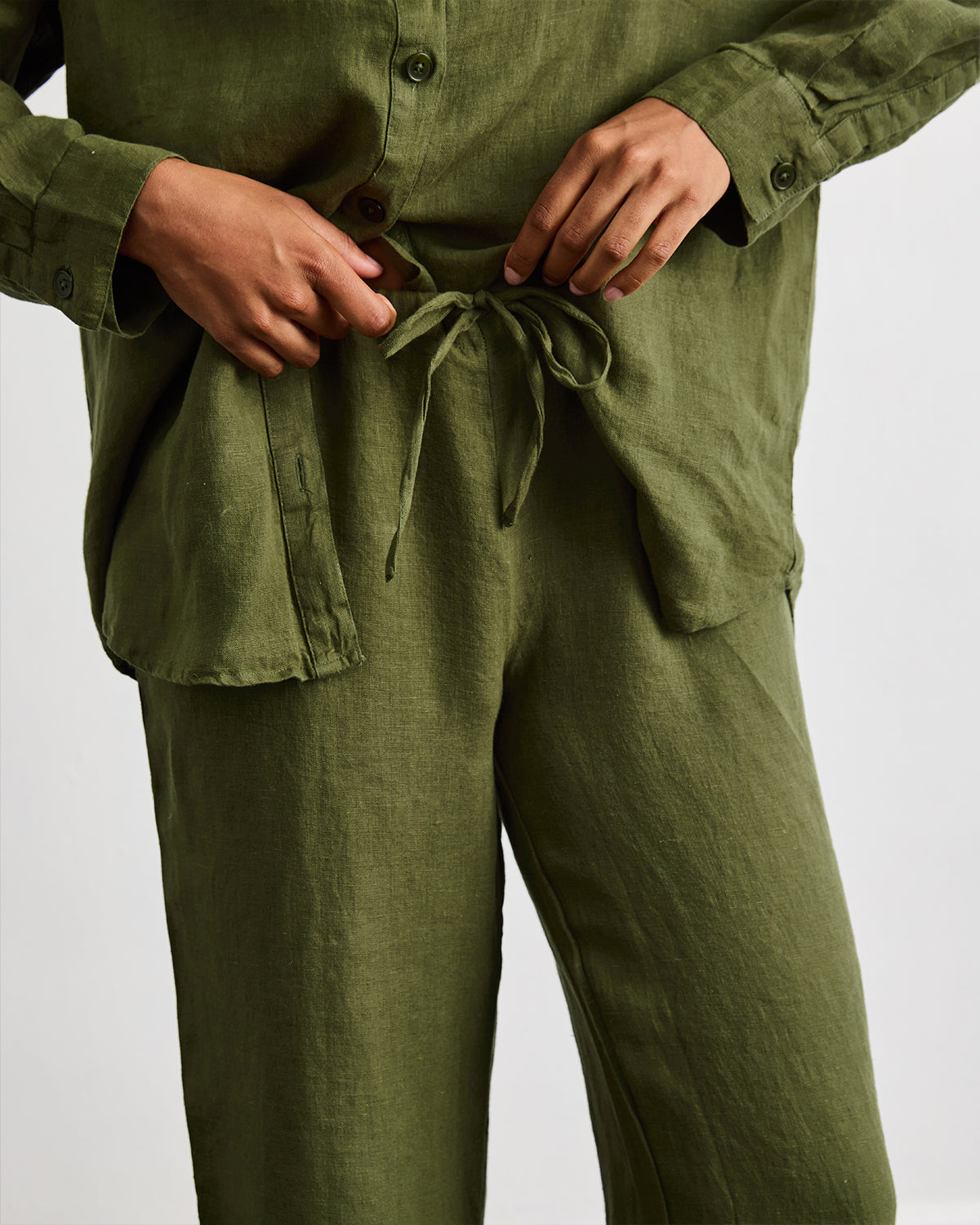 Comfortable Olive Green Linen Lounge Pants for Women - Soft Breathable Relaxation Pants for Home, Yoga, and Travel