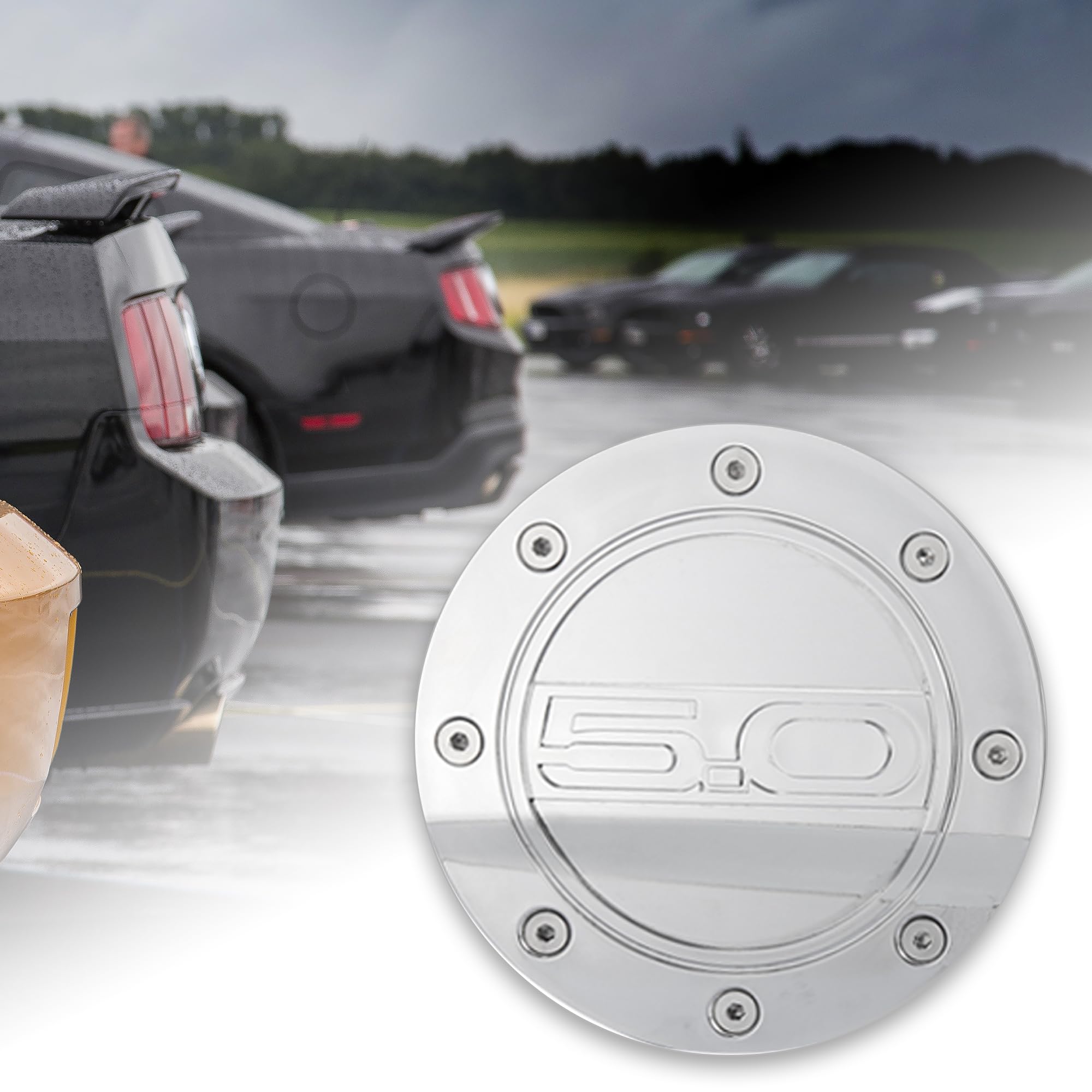 X AUTOHAUX Silver Tone Gas Cap Cover - Compatible with Ford Mustang 2015-2020 Models - Durable Fuel Filler Door Replacement - Perfect for Car Shows, Daily Driving & Vehicle Protection