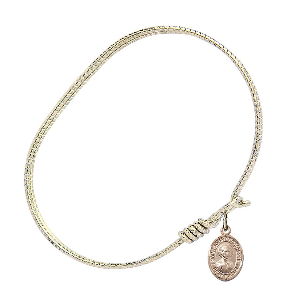 Gold-Filled Oval Eye Hook Bangle Bracelet with St. John Berchmans Charm - Elegant Religious Jewelry for Women, Perfect for Church, Weddings & Everyday Wear