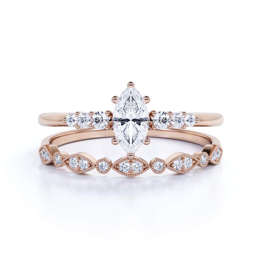 Marquise Cut Sterling Silver Wedding Ring Set with Cubic Zirconia - Solitaire Engagement & Promise Rings for Women - Perfect for Proposals, Anniversaries & Romantic Occasions